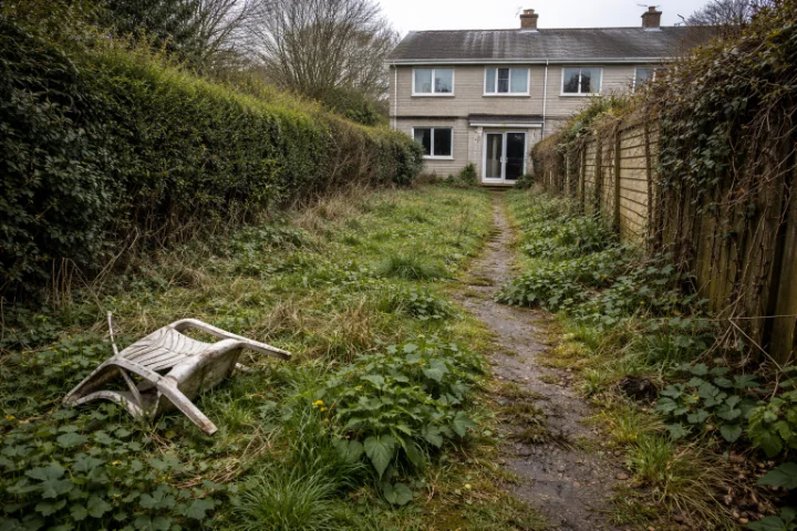 Overgrown garden in East Devon before clearance work